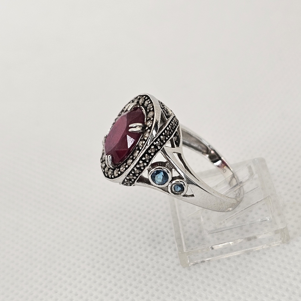 Genuine Rarities Carol Brodie Ruby, Champagne Diamonds & Blue Topaz Sz 7.75 - Picture 10 of 17